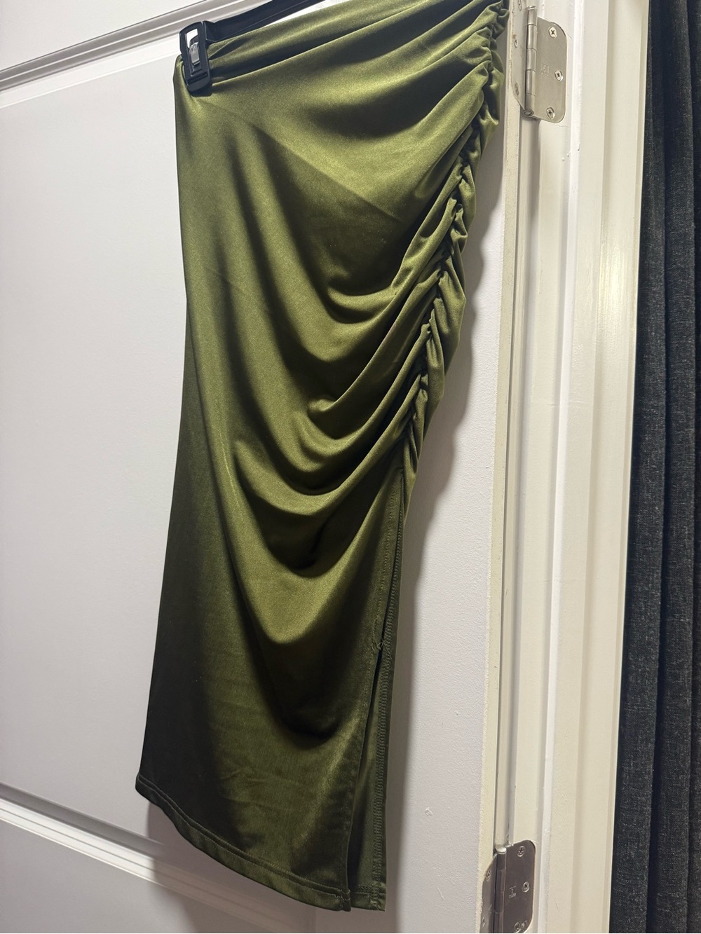 SHEIN Olive Green Side-Ruched Midi Skirt